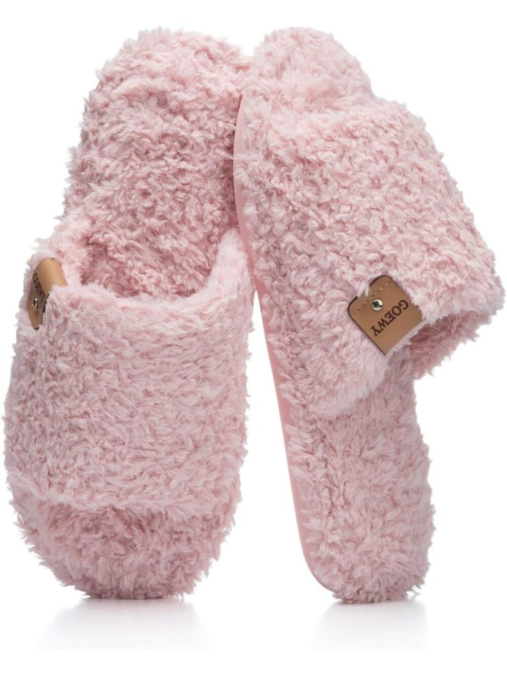 Women's Light Pink Memory Foam Open Toe Soft Faux Fur Non Slip Washable Slippers